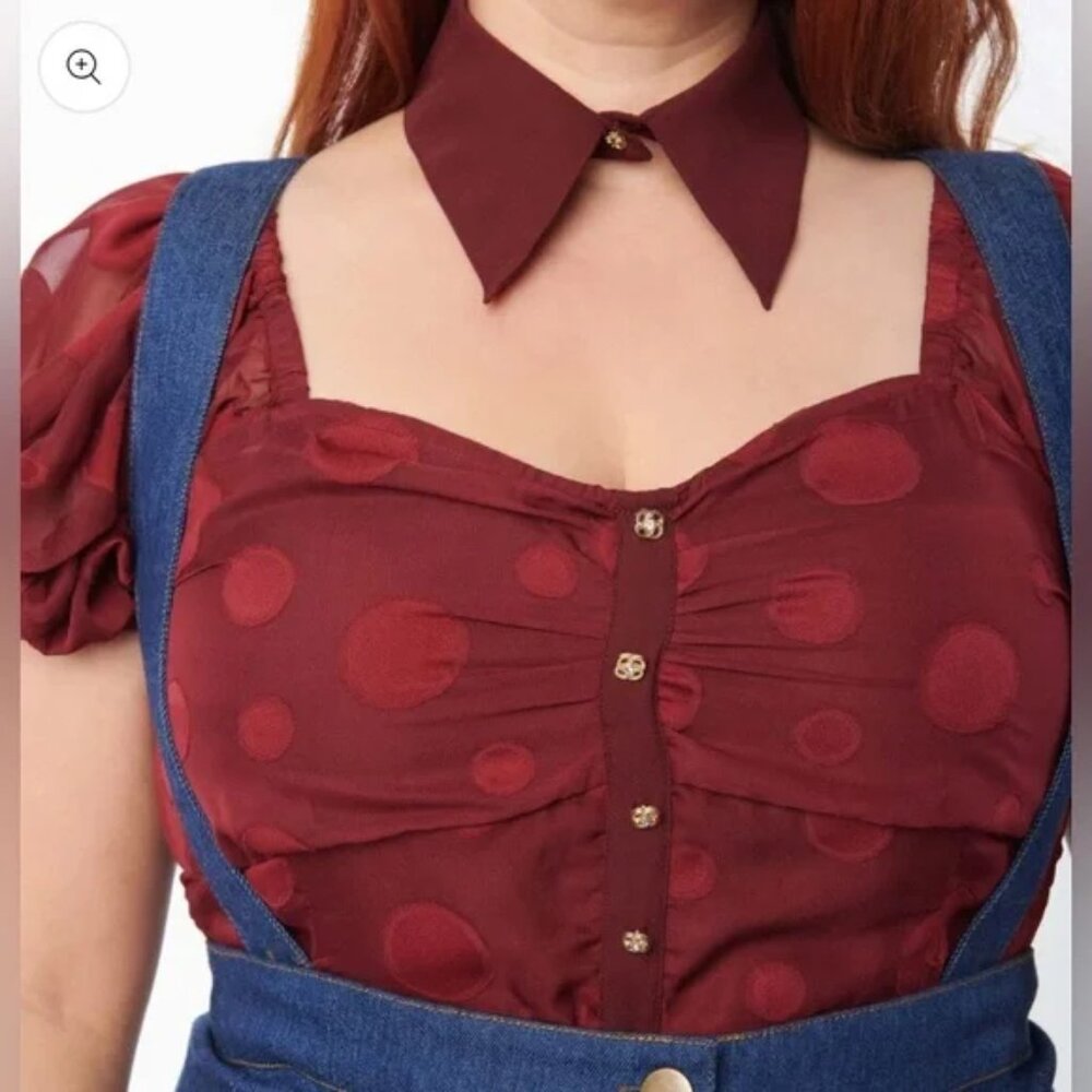 Smak Parlour Burgundy Polka Dot Crop Top